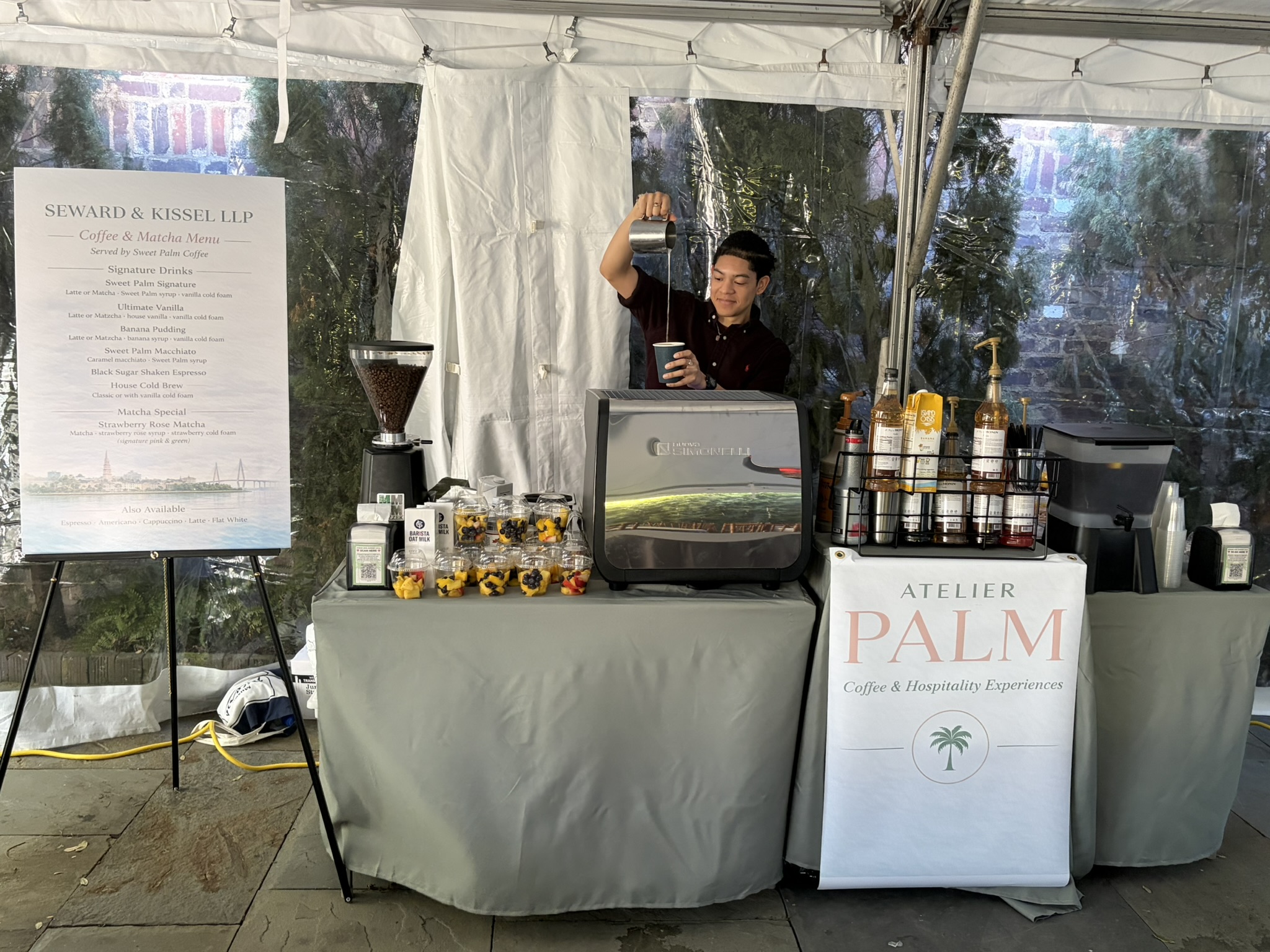 Barista at the coffee cart services